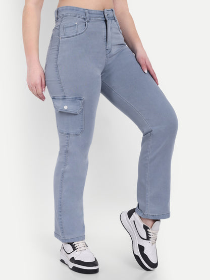 Dickkny Grey High Rise Regular Denim Blend Six Pocket Cargos 5007 Front