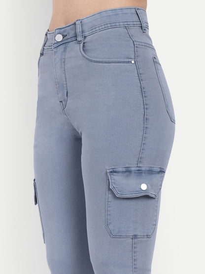 Dickkny Grey High Rise Regular Denim Blend Six Pocket Cargos 5007 Pocket