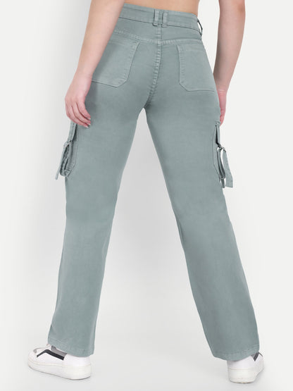 Dickkny Pista Green Color High Rise Regular Denim Blend Cargos Back