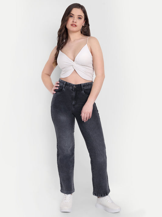 Dickkny Relaxed Fit AW Black High Rise Regular Denim Blend Jeans