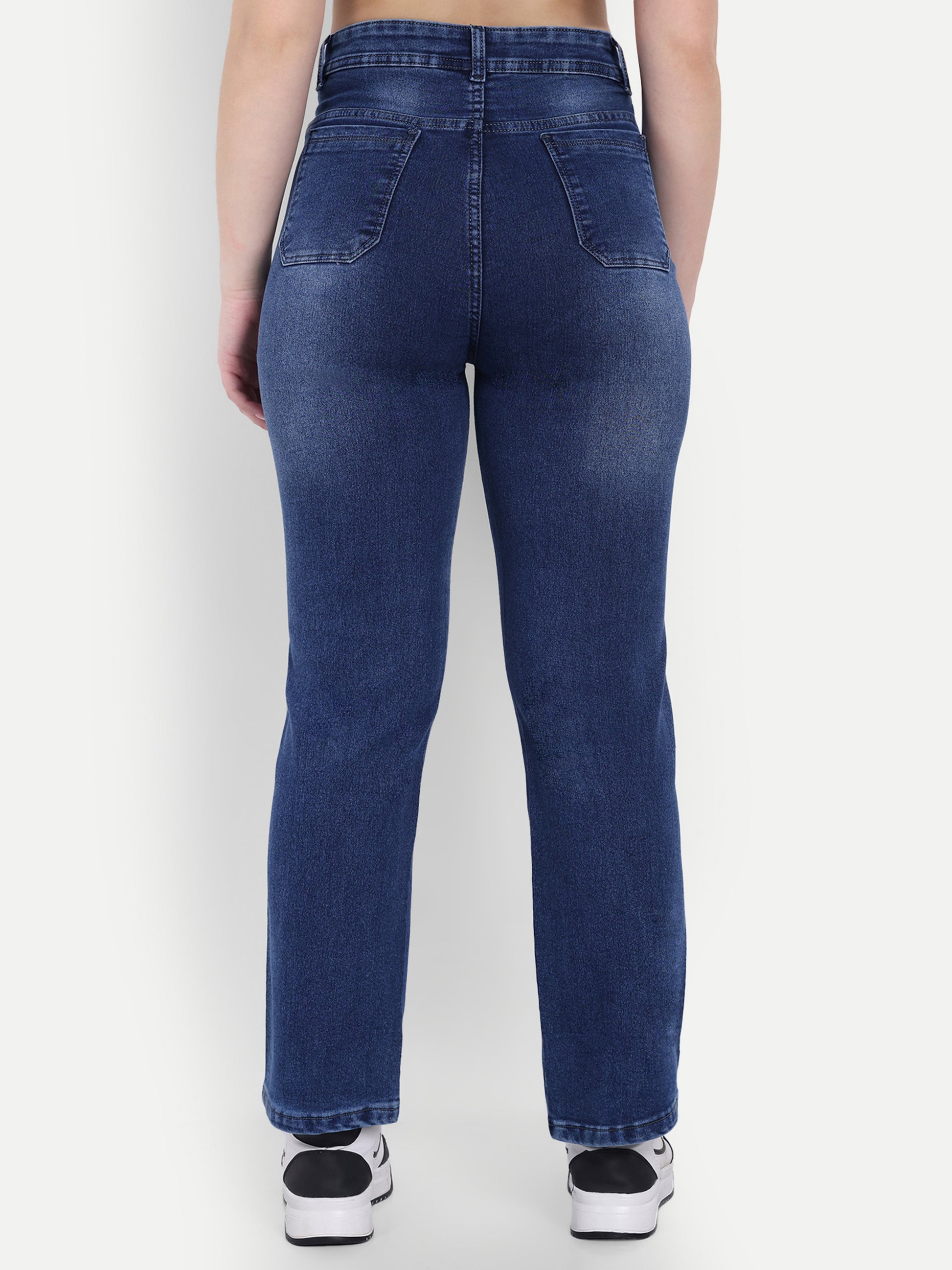 Back View Of Dickkny Relaxed Fit AW Blue High Rise Regular Denim Blend Jeans