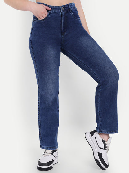 Side View Of Dickkny Relaxed Fit AW Blue High Rise Regular Denim Blend Jeans 
