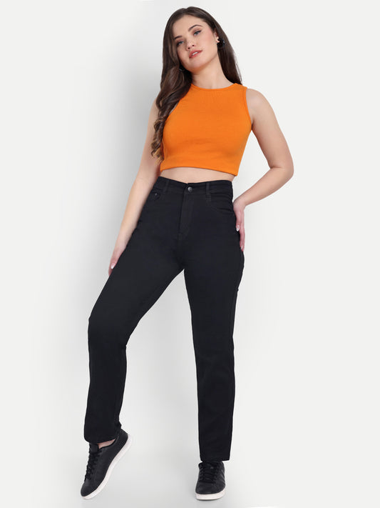Dickkny Relaxed Fit Black High Rise Regular Denim Blend Jeans