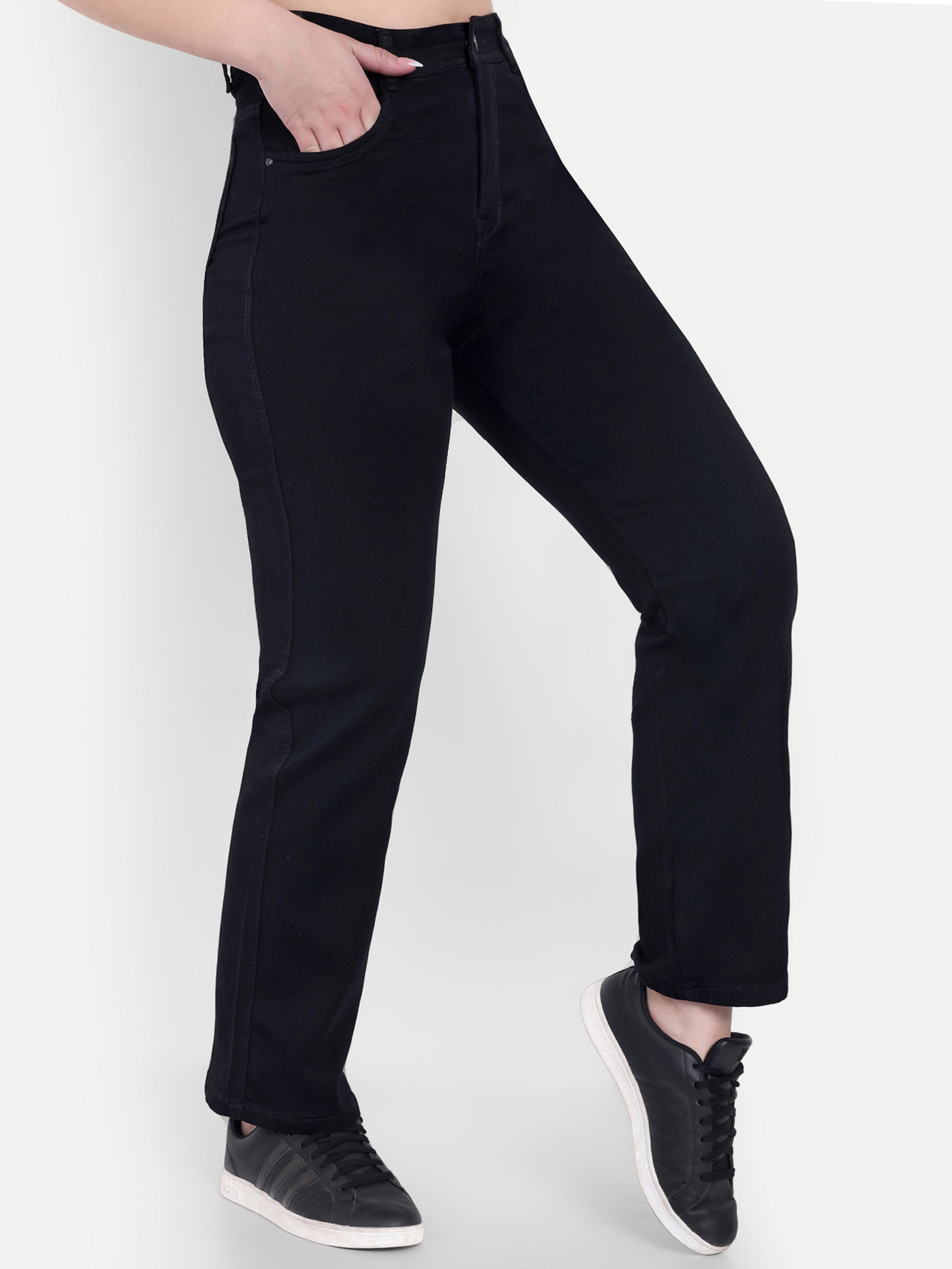 Dickkny Relaxed Fit Black High Rise Regular Denim Blend Jeans Side