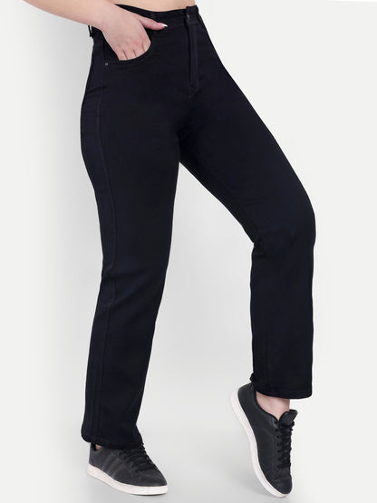 Dickkny Relaxed Fit Black High Rise Regular Denim Blend Jeans Side