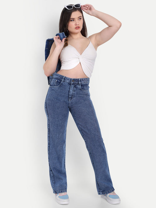 Dickkny Relaxed Fit Blue High Rise Regular Cotton Denim Jeans