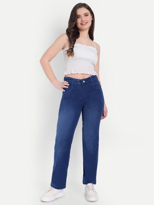 Dickkny Relaxed Fit Blue High Rise Regular Denim Blend Jeans