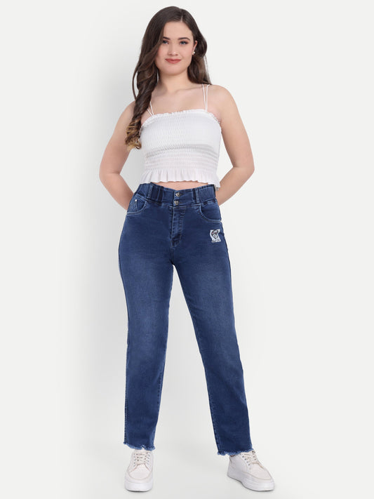 Dickkny Relaxed Fit Blue High Rise Regular Denim Blend Jeans 5000