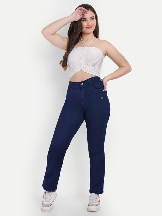 Dickkny Relaxed Fit Dark Blue High Rise Regular Denim Blend Jeans