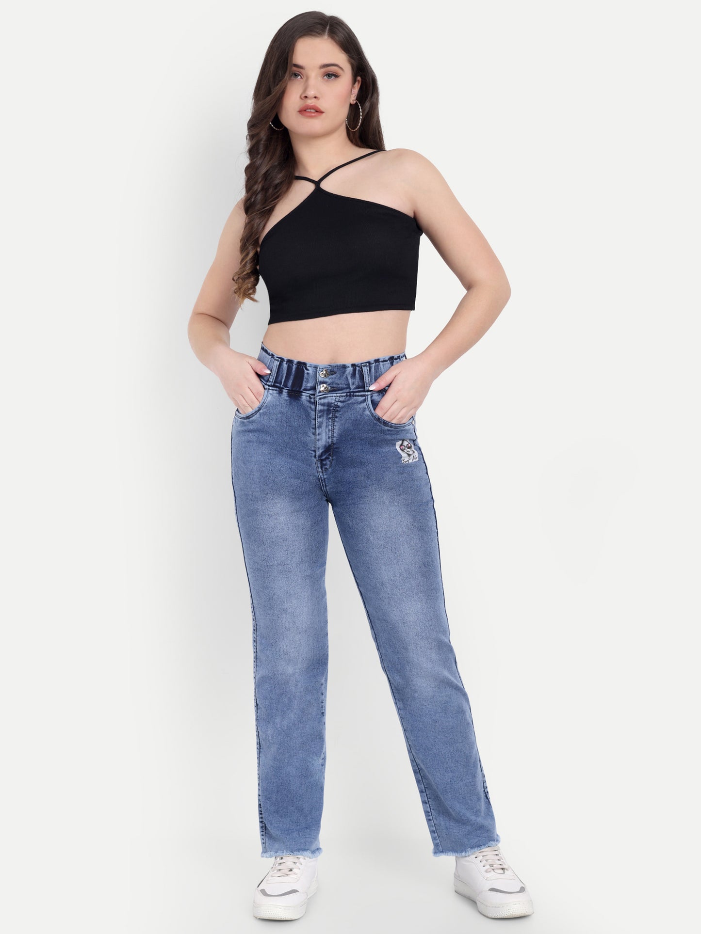 Dickkny Relaxed Fit Ice Blue High Rise Regular Denim Blend Jeans