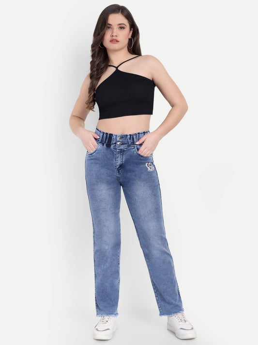 Dickkny Relaxed Fit Ice Blue High Rise Regular Denim Blend Jeans