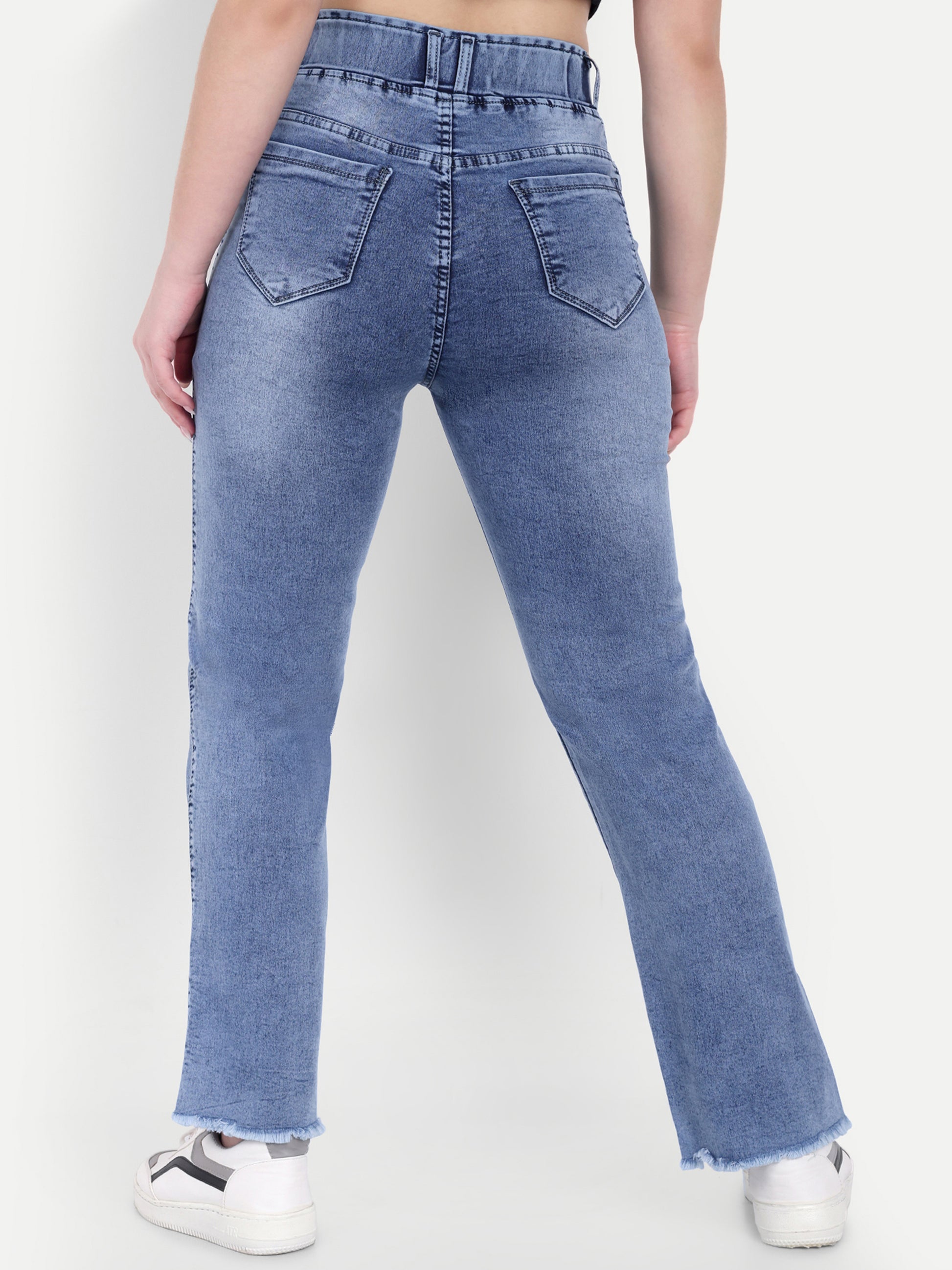 Back View Of Dickkny Relaxed Fit Ice Blue High Rise Regular Denim Blend Jeans