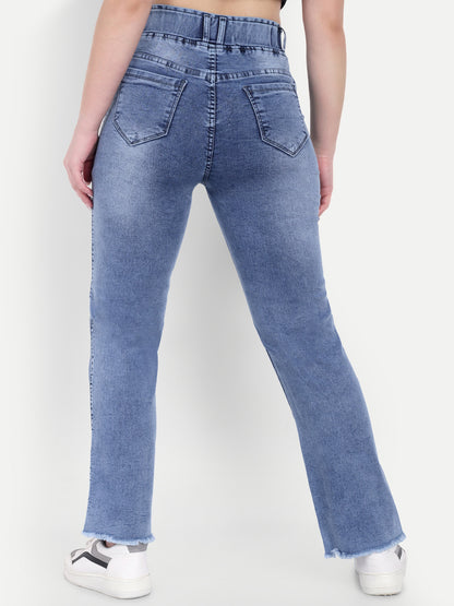 Back View Of Dickkny Relaxed Fit Ice Blue High Rise Regular Denim Blend Jeans