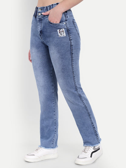 Side View Of Dickkny Relaxed Fit Ice Blue High Rise Regular Denim Blend Jeans