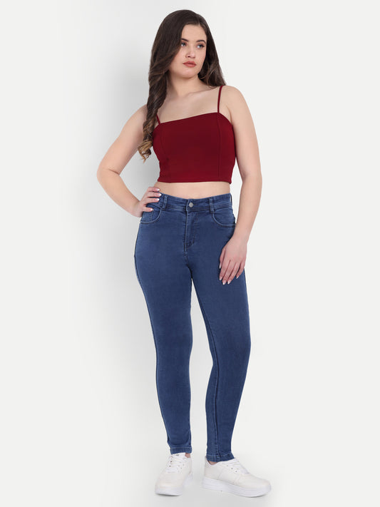 Dickkny Skin Fit Blue High Rise Regular Denim Blend Jeans