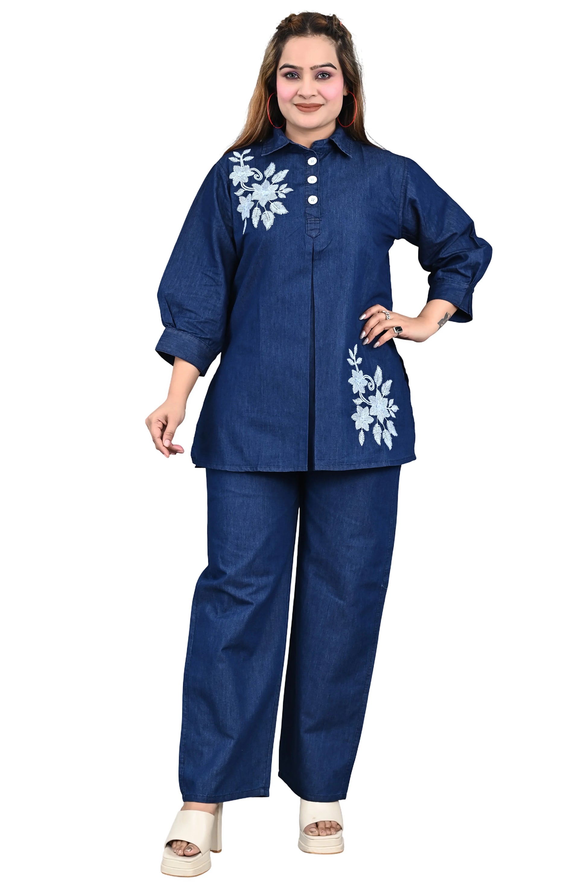 denim coord set for ladies